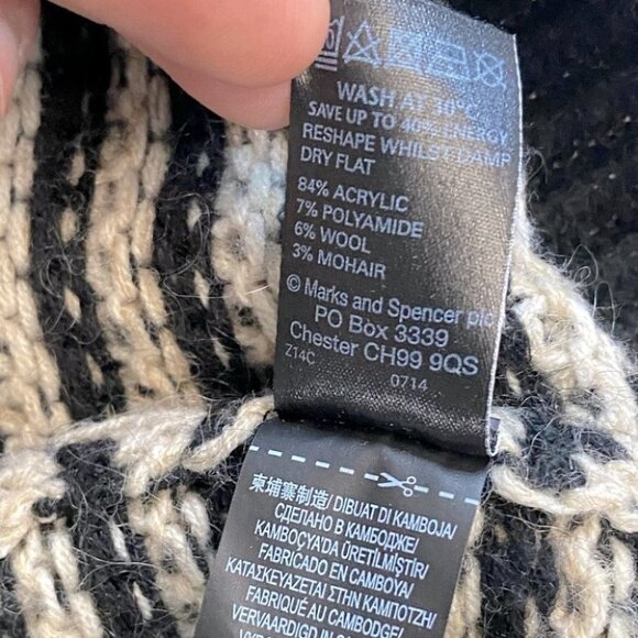 M&S Collection Black Off White Striped Knit Mock Neck Sweater Uk14 - Picture 8 of 12